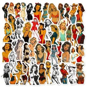 50pcs Vintage Stickers, Aesthetics Sexy Women Bulk Stickers For Laptop etc